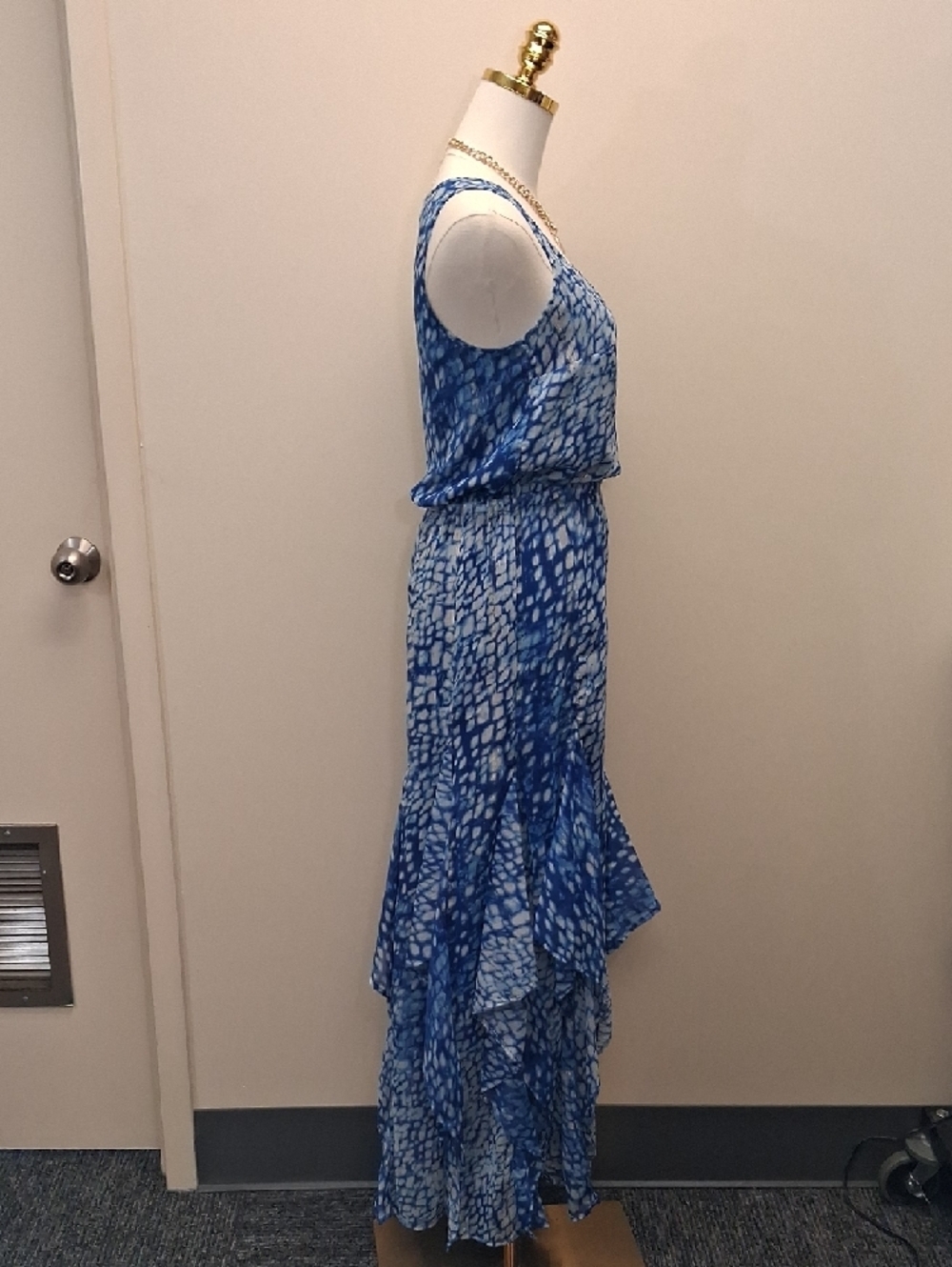 Michael Kors Blue Printed Sleeveless Maxi Dress Size Extra Small - Picture 4 of 9